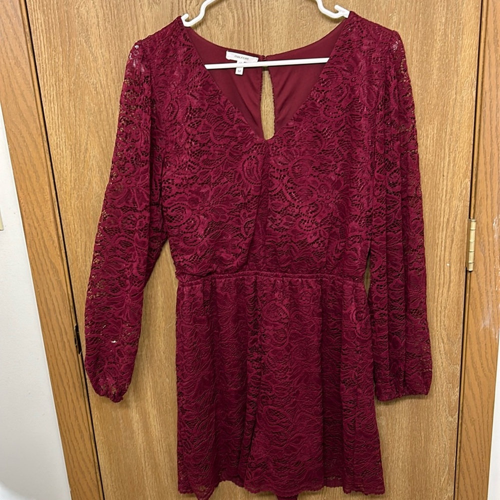 Lace long sleeve maroon romper. Size M.